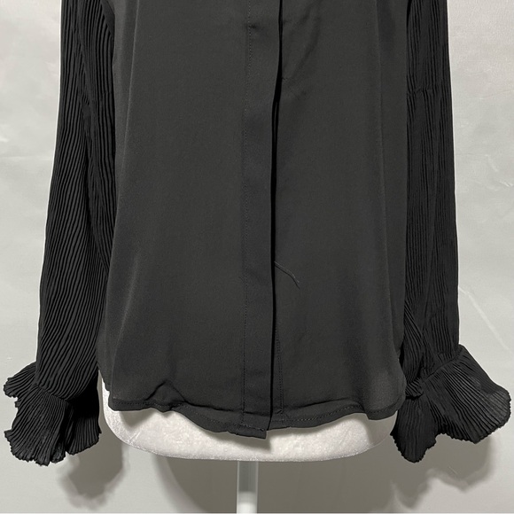 New Area Stars Pleated Puff Sleeve Button Down Blouse Lee Black Size Large - Picture 6 of 16